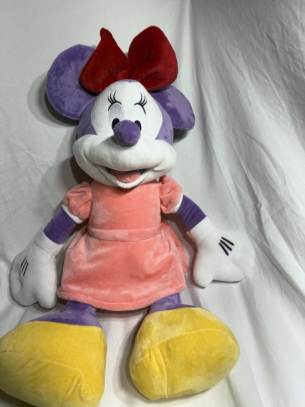 Disney Minnie Mouse Pillow Buddy Plush 20"Tall Purple Body/Red Bow/Yellow Shoes